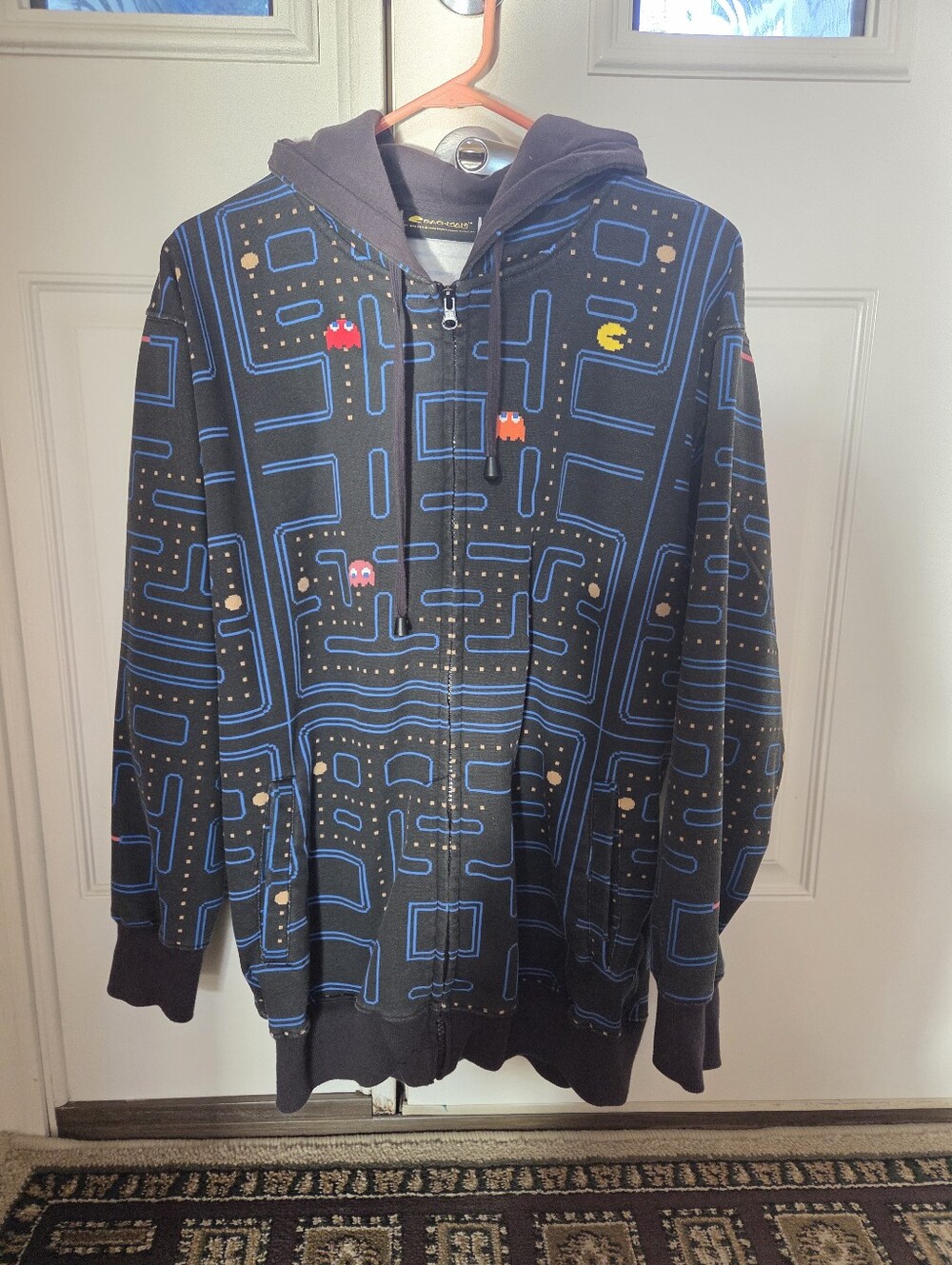 Pac-Man Medium Graphic Zip Hoodie - Black with Blue Maze